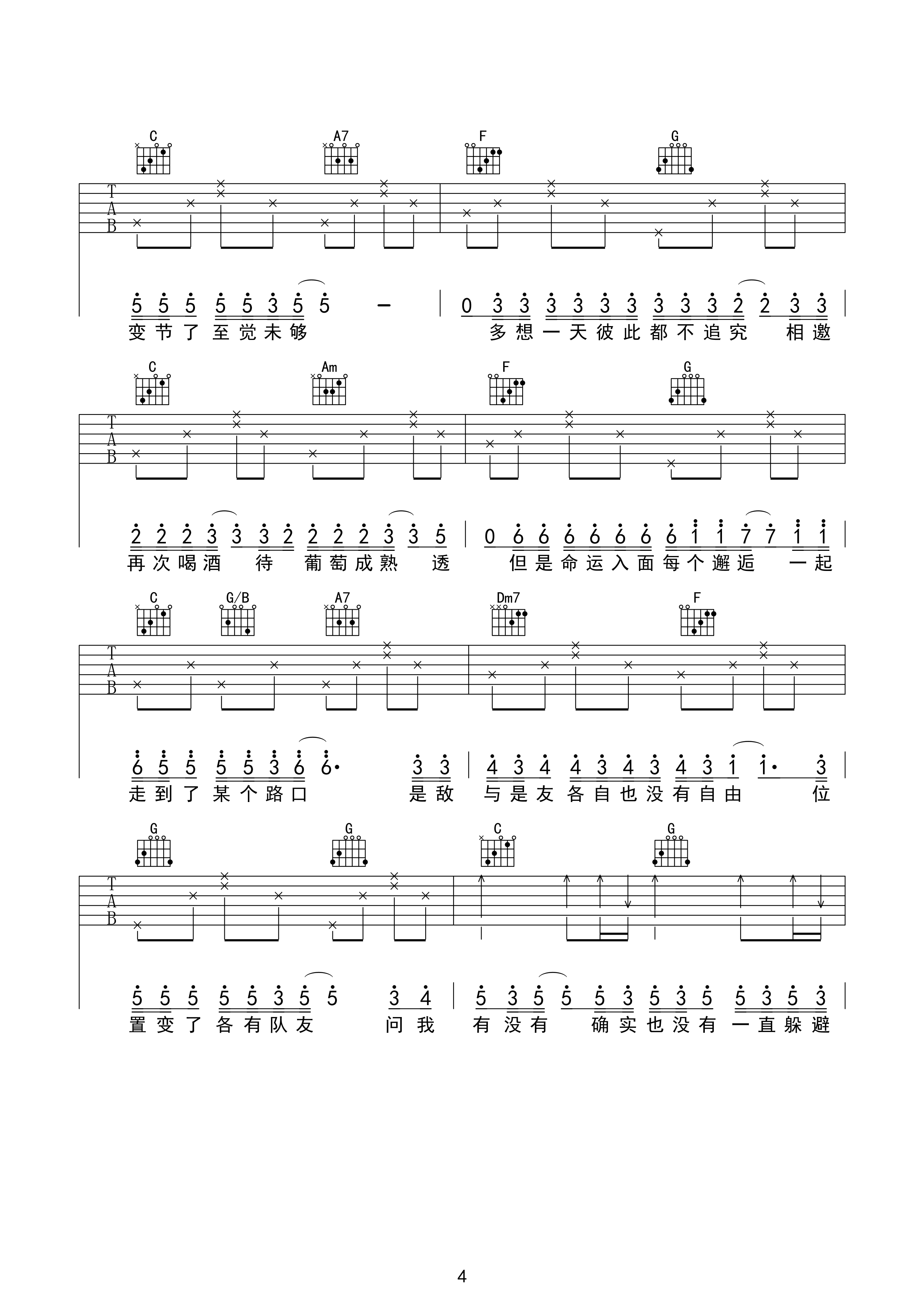 最佳损友C调高清版吉他谱第(4)页