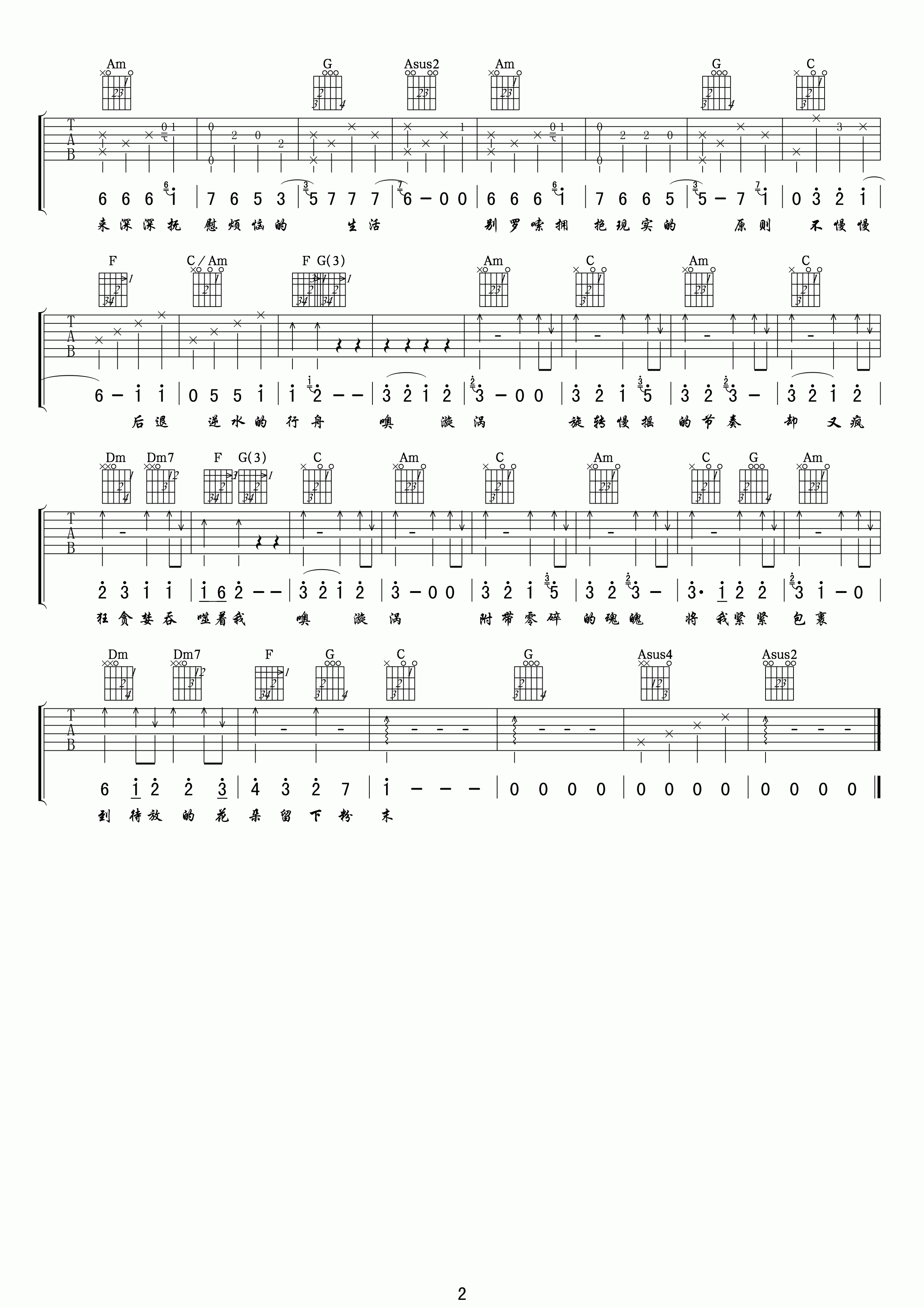 漩涡C调版吉他谱第(2)页