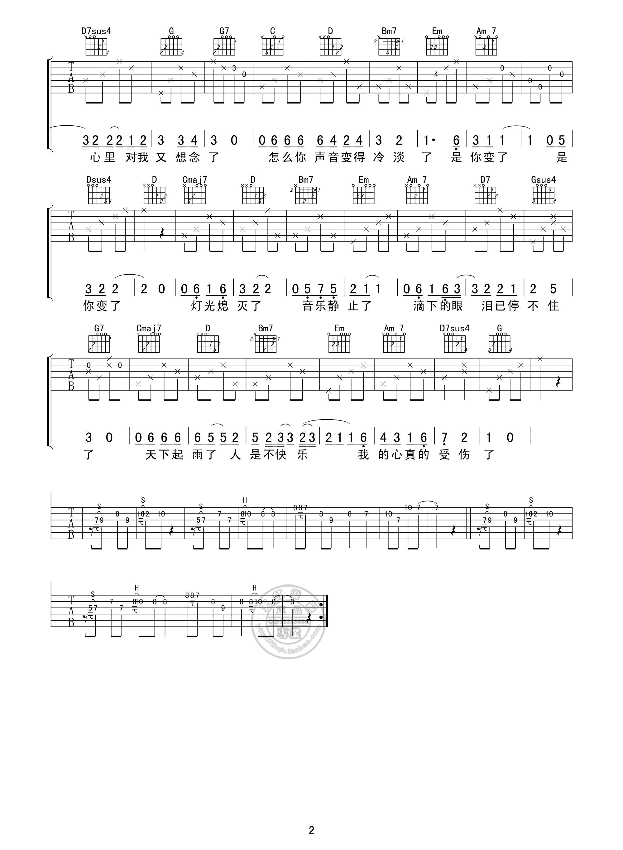 我真的受伤了吉他谱第(2)页