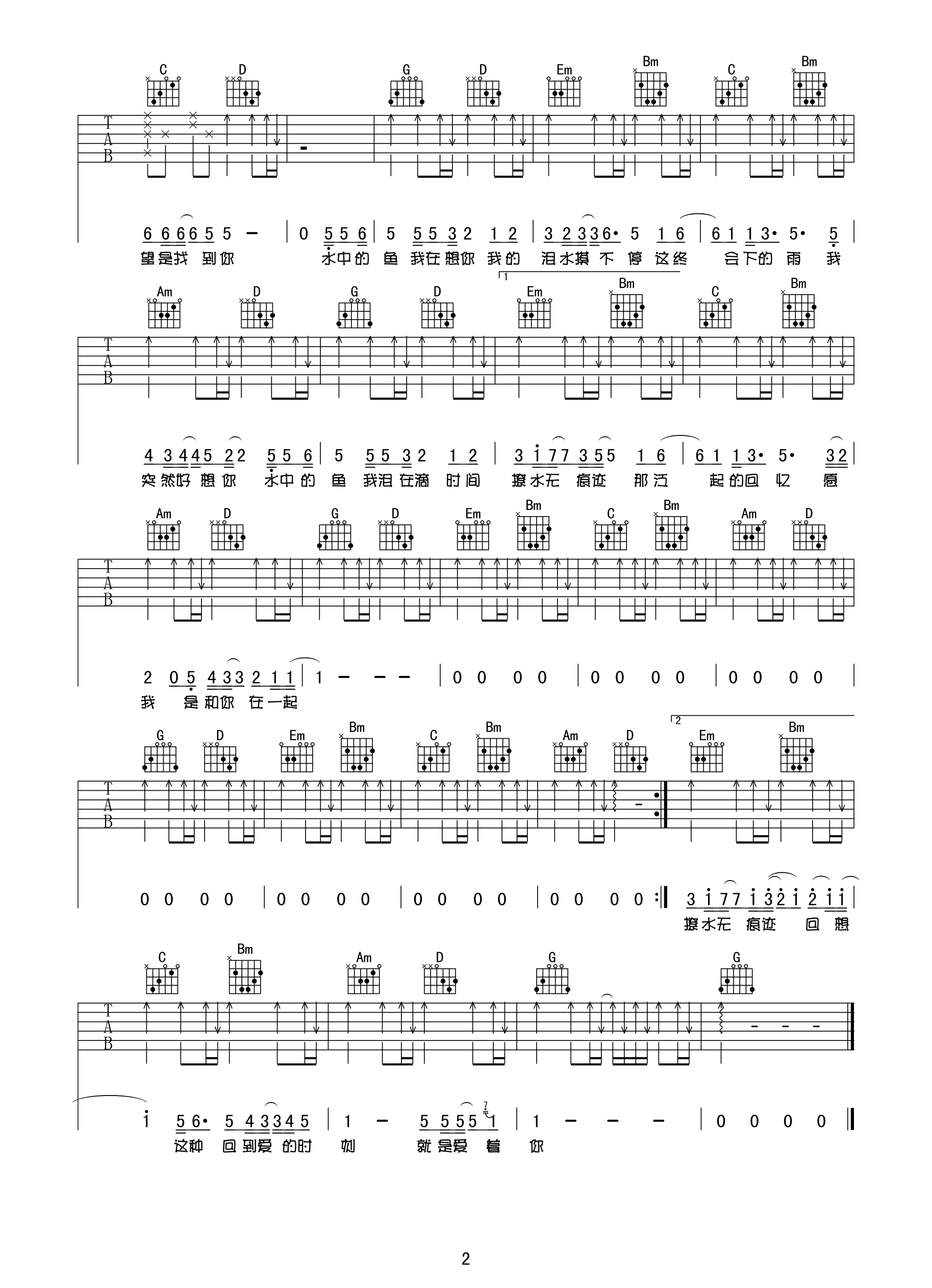 小鱼G调高清版弹唱吉他谱第(2)页