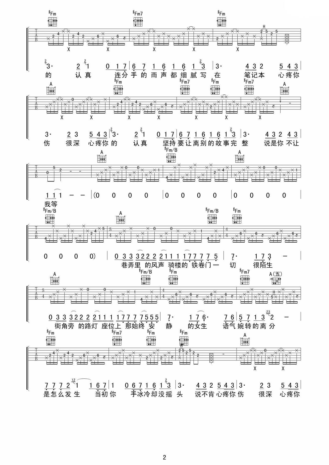 心疼笔记本吉他谱第(2)页