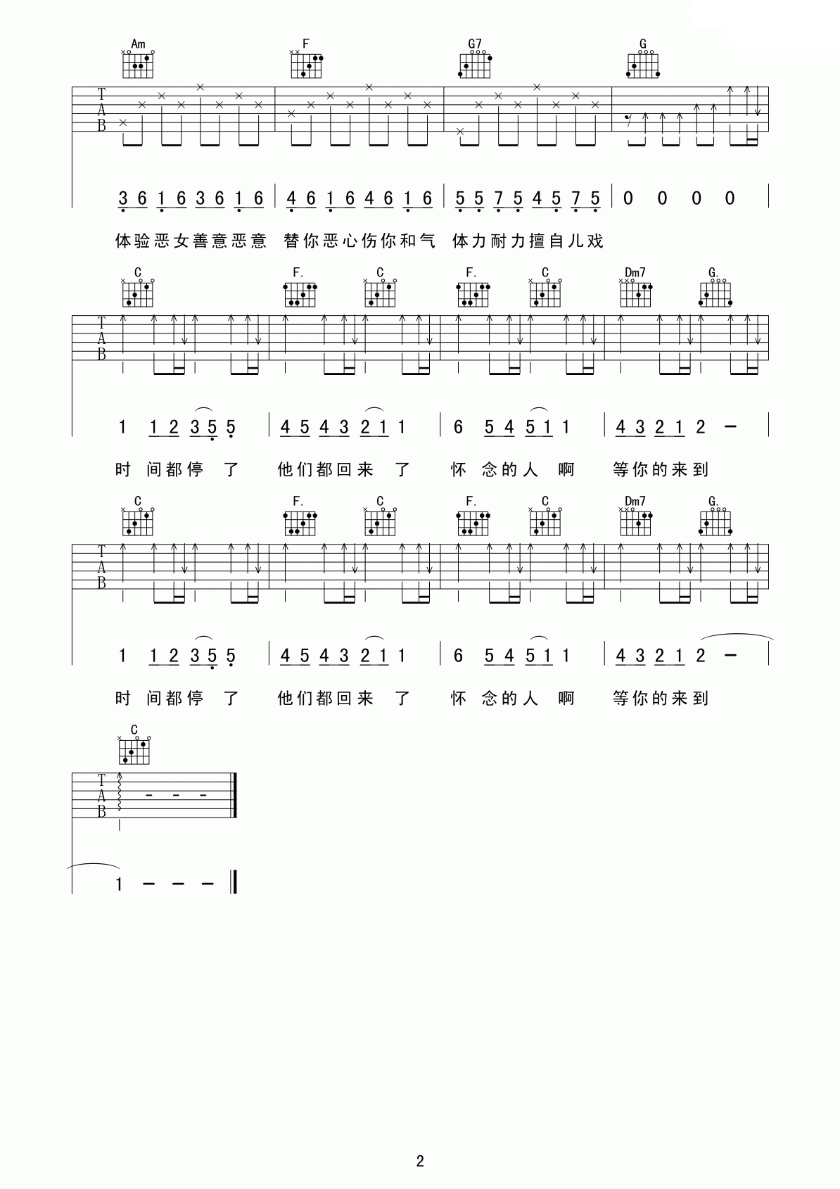 T1213121C调完美版吉他谱第(2)页