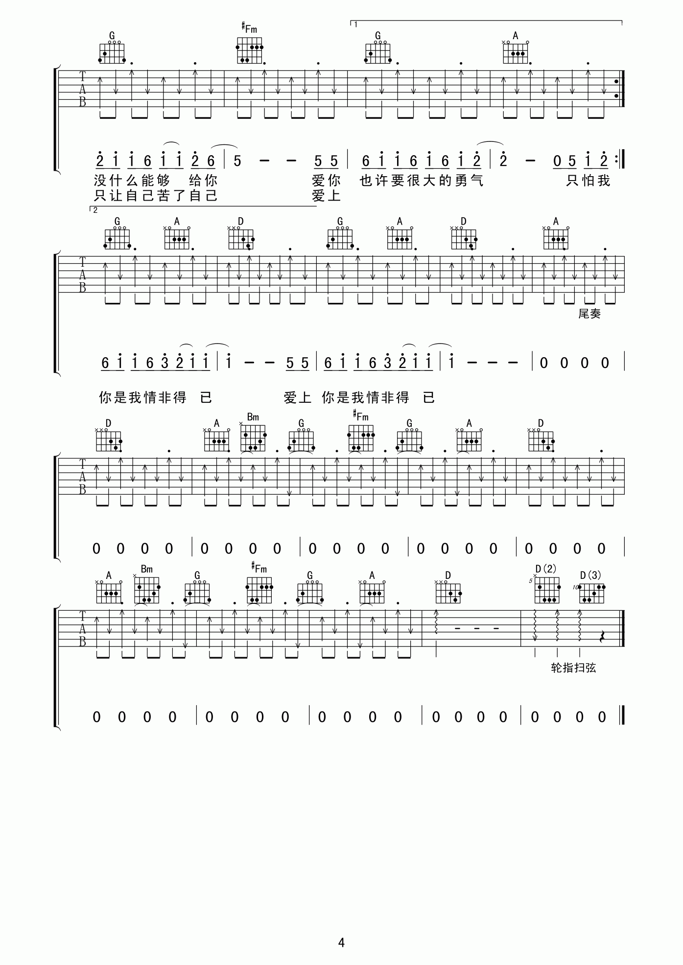 情非得已C调扫弦+切吉他谱第(4)页