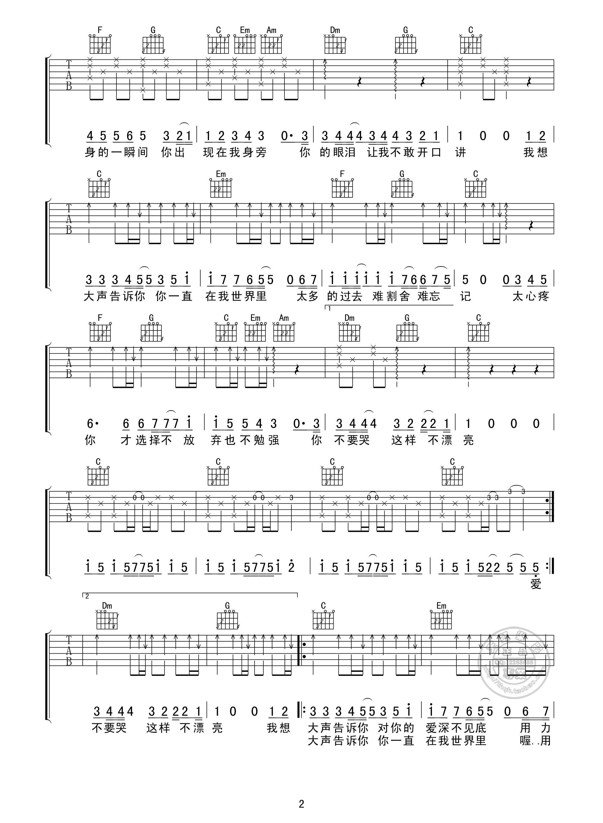 我想大声告诉你D调吉他谱第(2)页