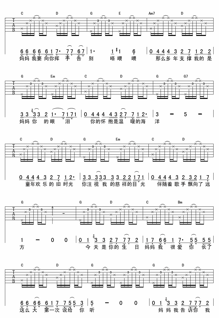 今天是你的生日妈妈吉他谱第(2)页