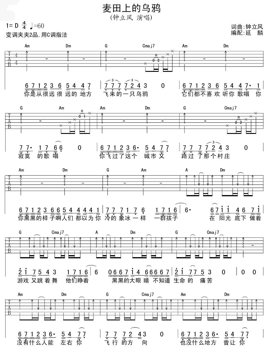 麦田上的乌鸦吉他谱第(1)页