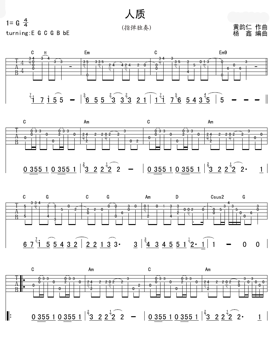 人质指弹独奏指弹吉他谱第(1)页