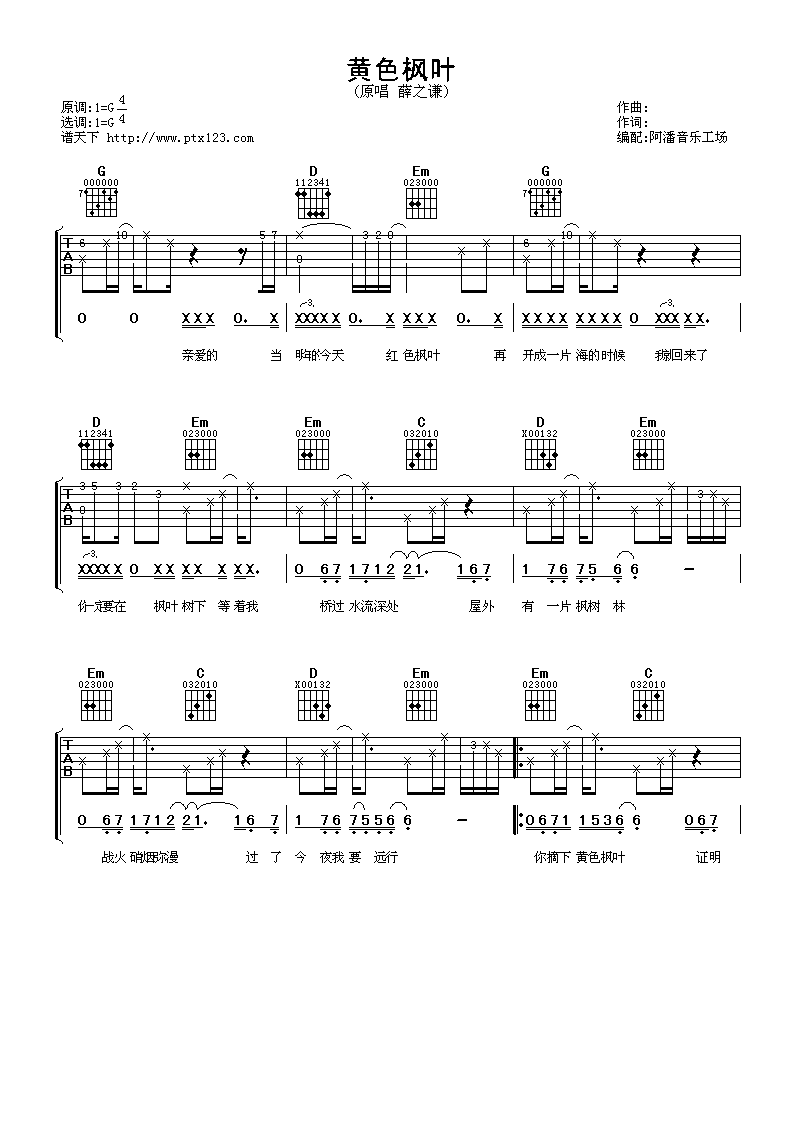 黄色枫叶吉他谱第(1)页