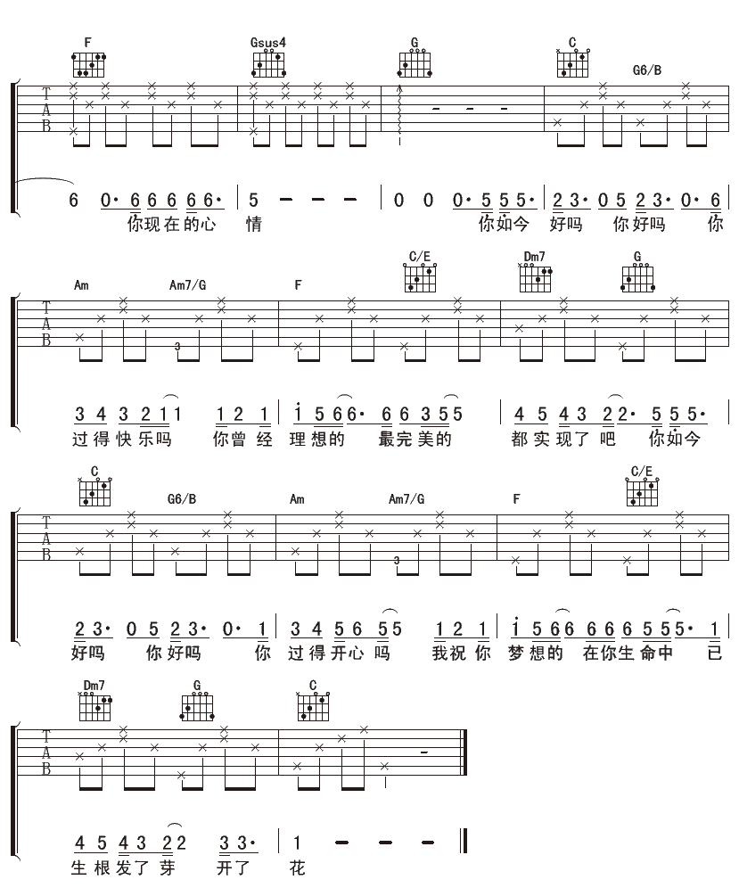 你如今好吗吉他谱第(2)页