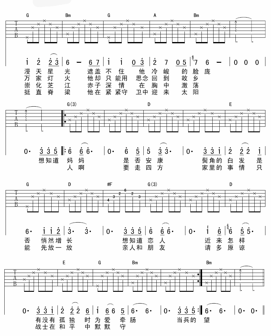 他在那里站岗吉他谱第(2)页