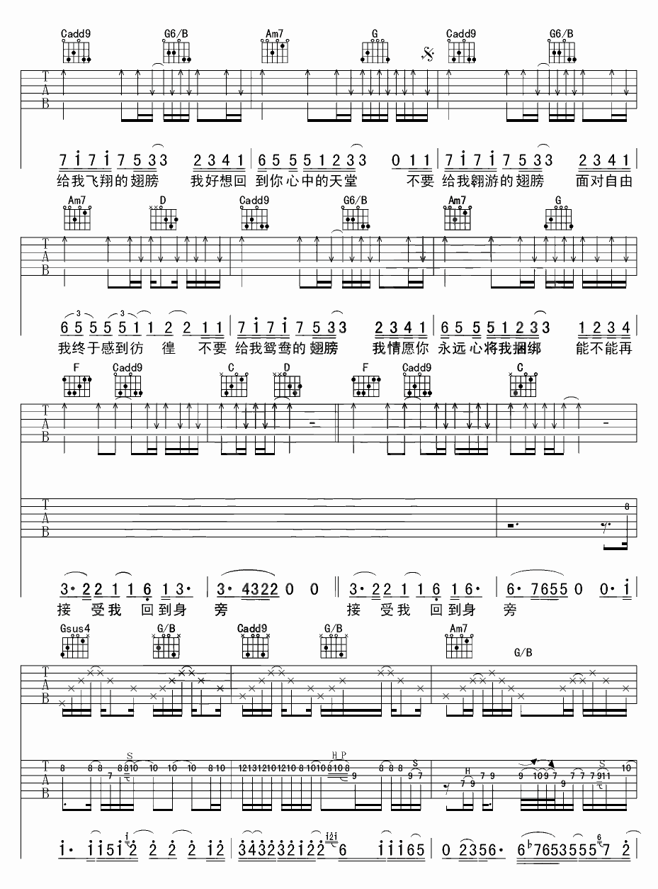 翅膀吉他谱第(2)页