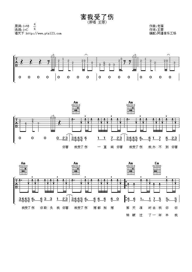 害我受伤了吉他谱第(1)页