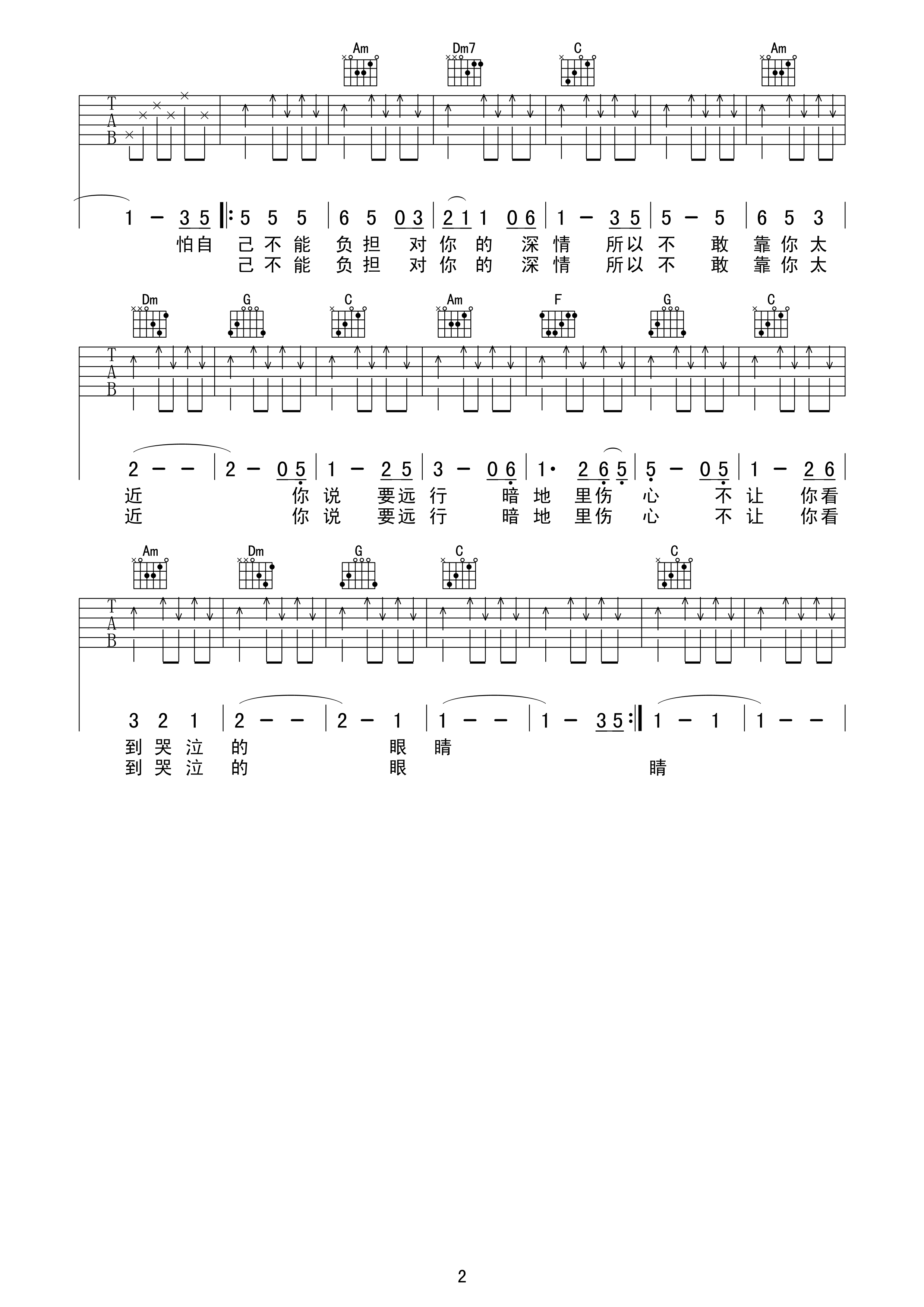 其实你不懂我的心吉他谱第(2)页