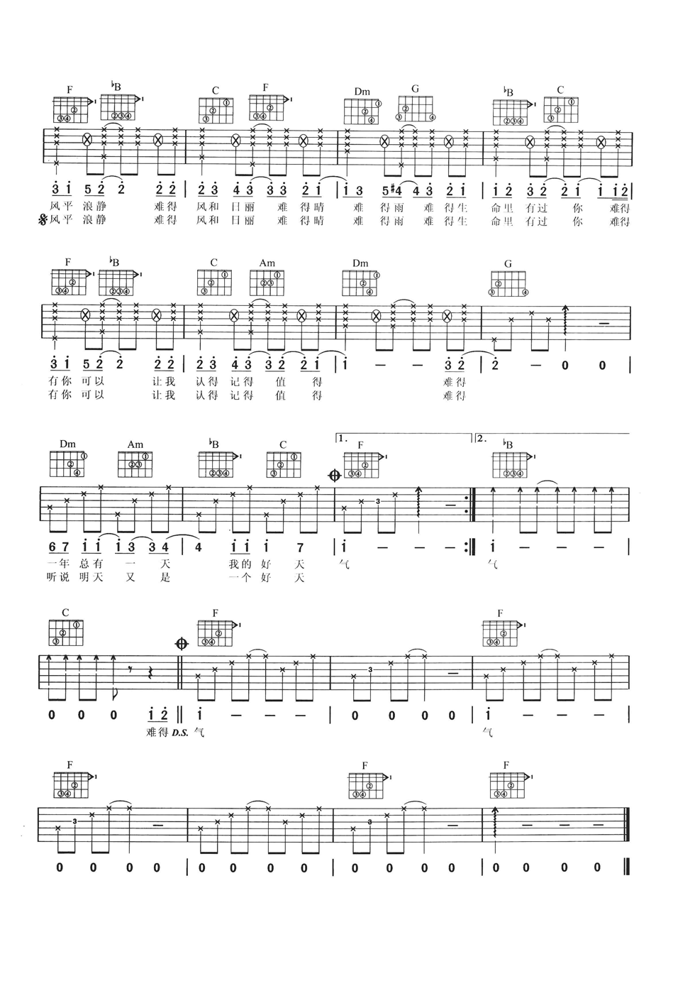 风和日丽吉他谱第(2)页
