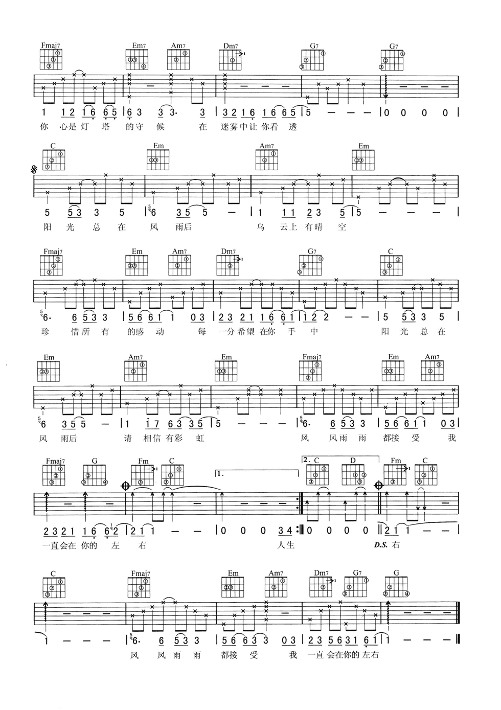 阳光总在风雨后C调吉他谱第(2)页