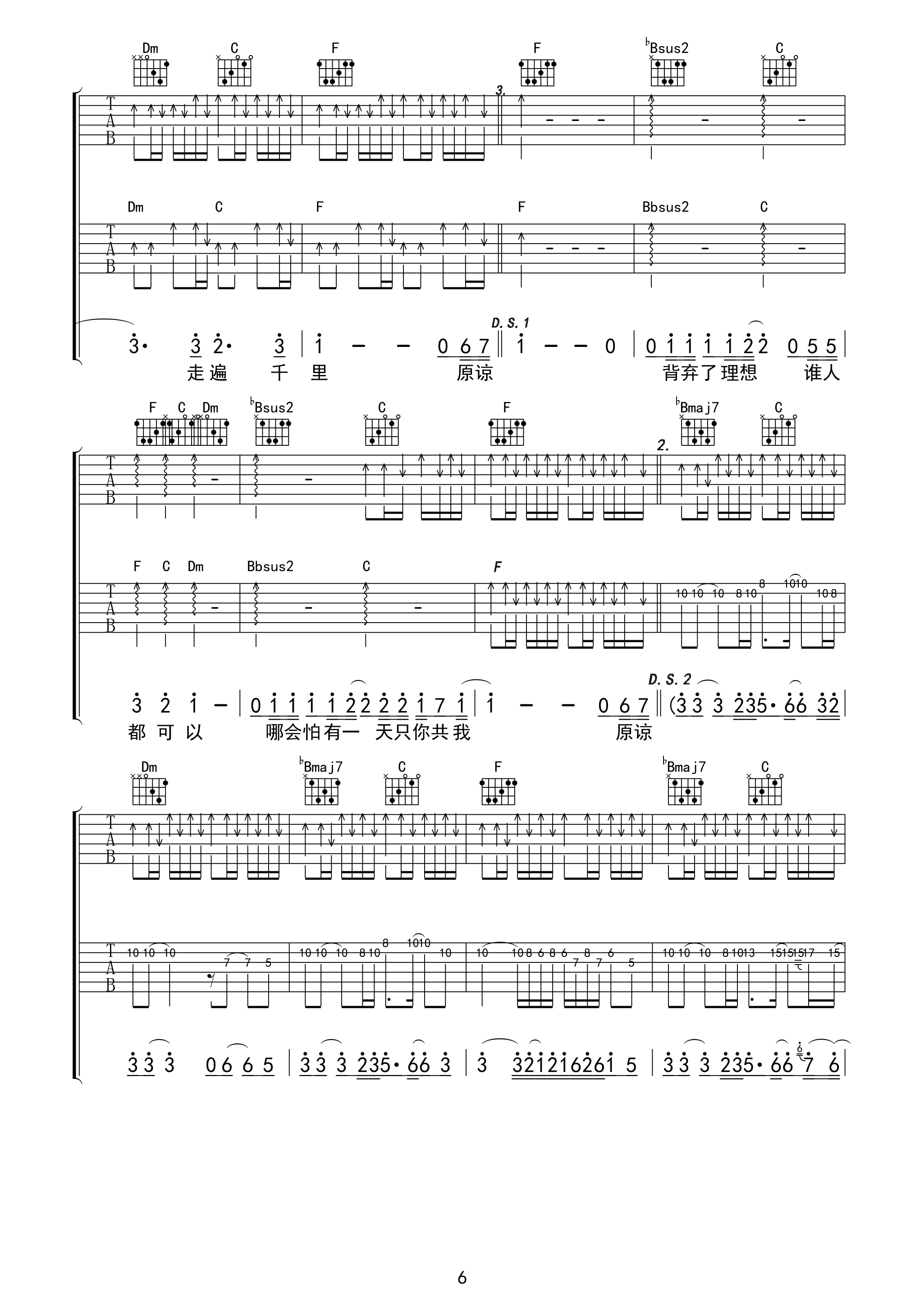 海阔天空吉他谱93版不插电弦心距出品吉他谱第(6)页