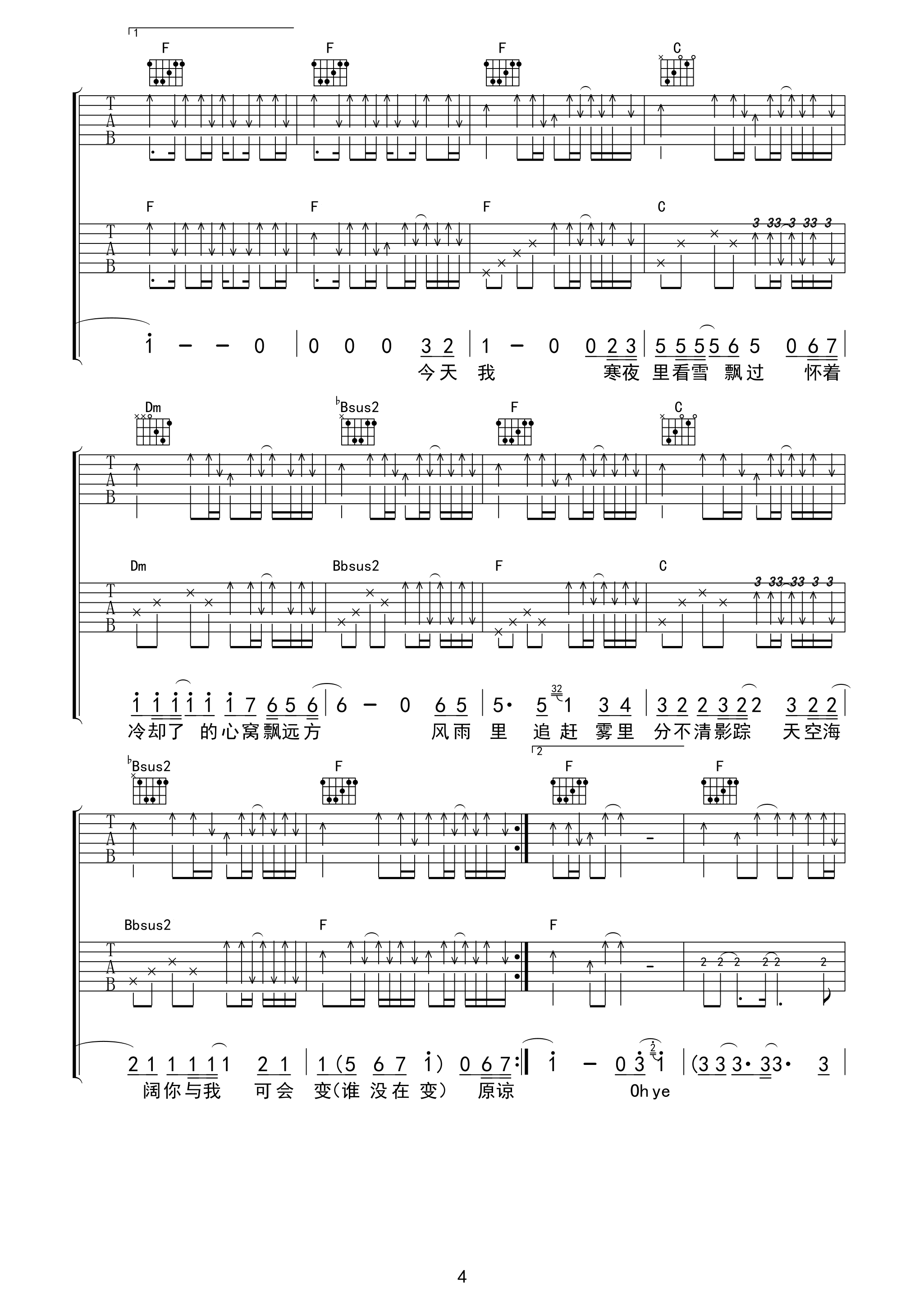 海阔天空吉他谱93版不插电弦心距出品吉他谱第(4)页