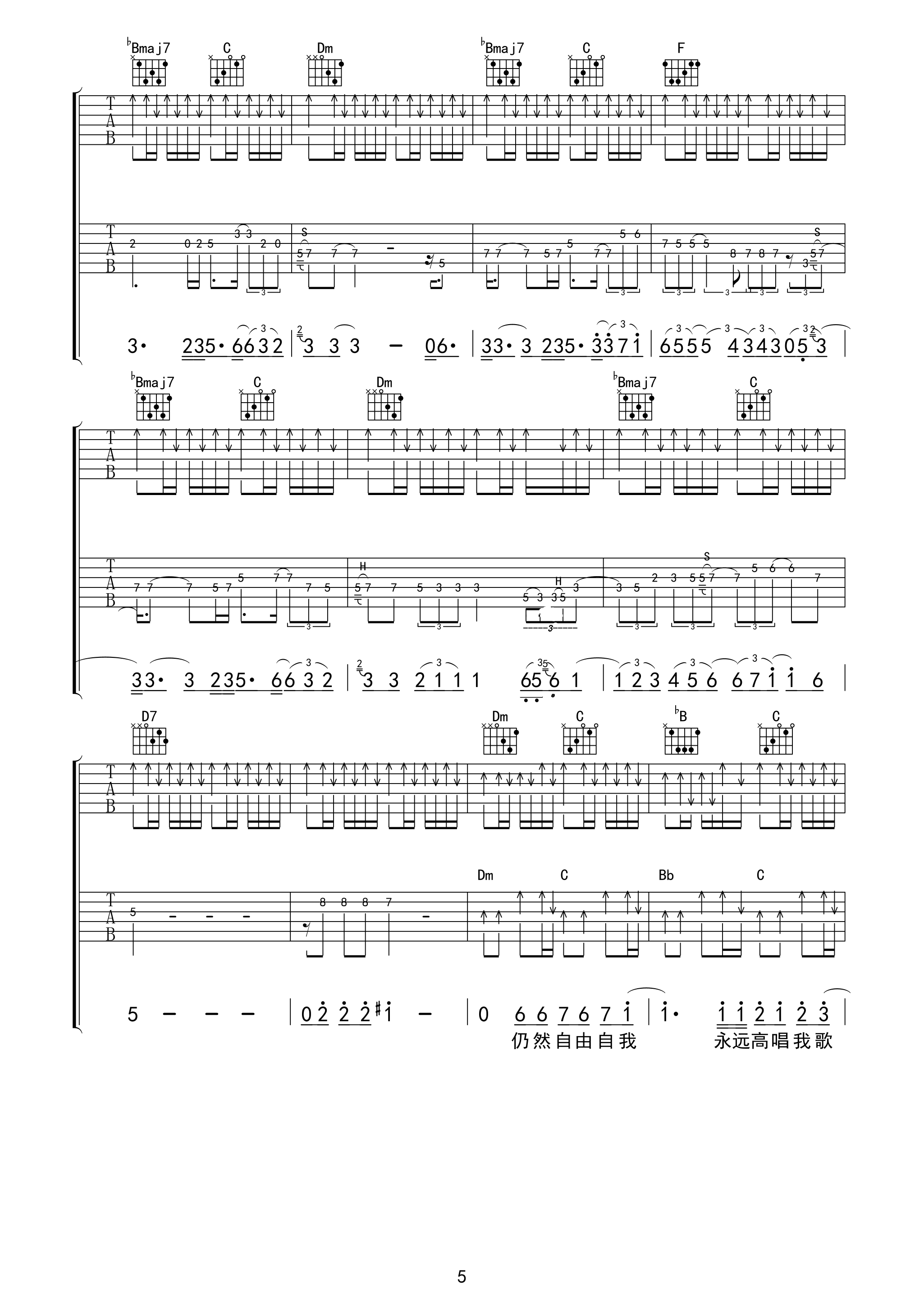 海阔天空吉他谱93版不插电弦心距出品吉他谱第(5)页