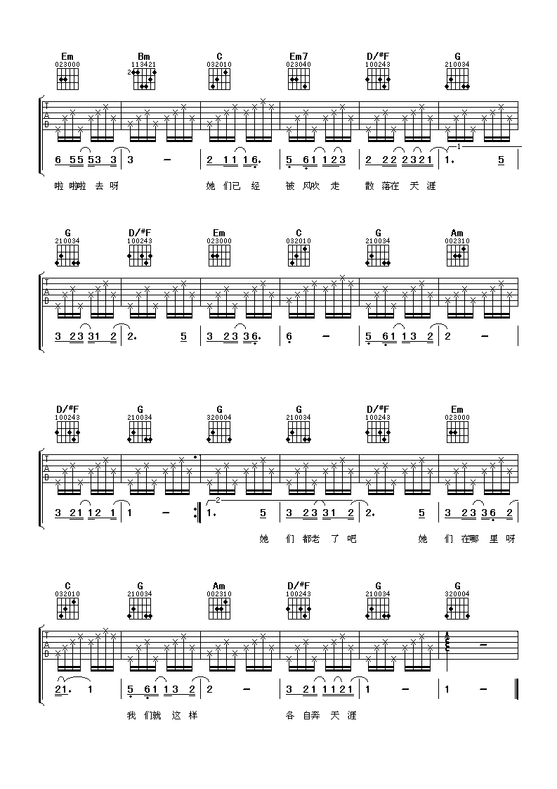 那些花儿吉他谱谱天下版本吉他谱第(3)页