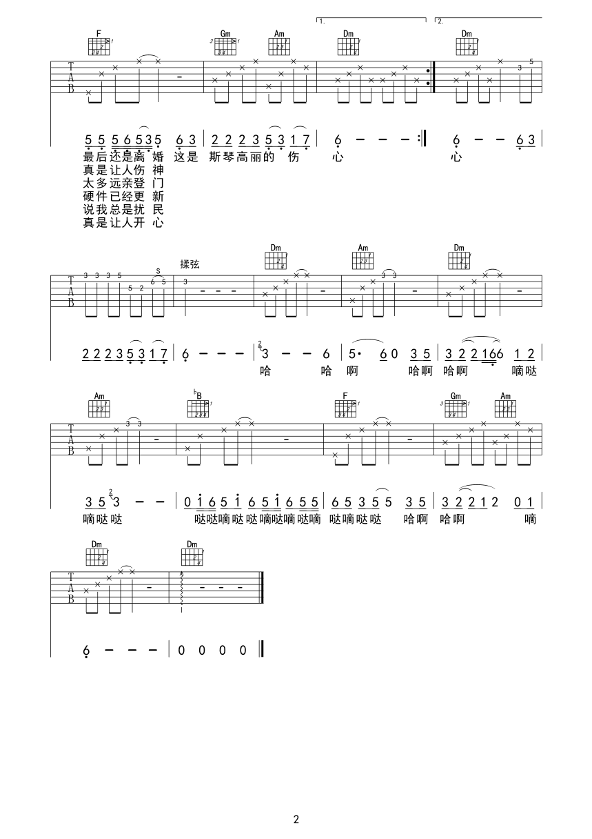 斯琴高丽的伤心吉他谱第(2)页