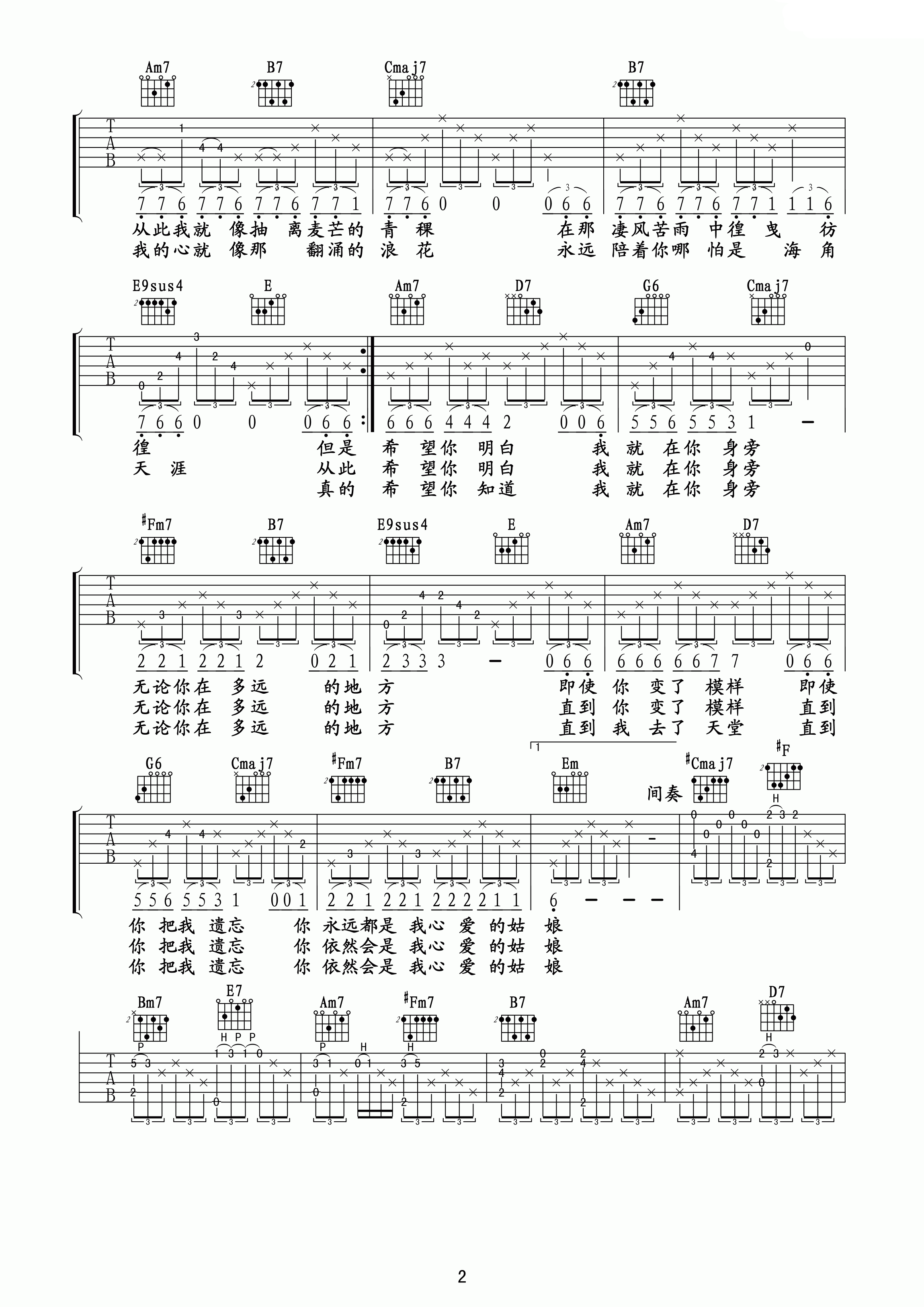 你是我心爱的姑娘吉他谱第(2)页