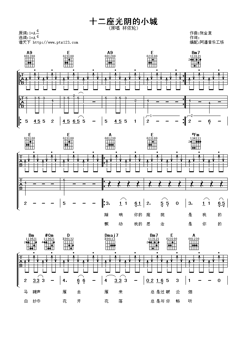 十二座光阴的小城吉他谱第(1)页
