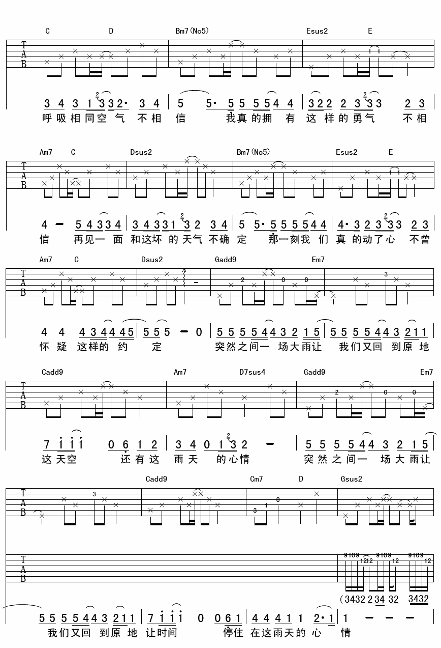 下雨吉他谱第(2)页