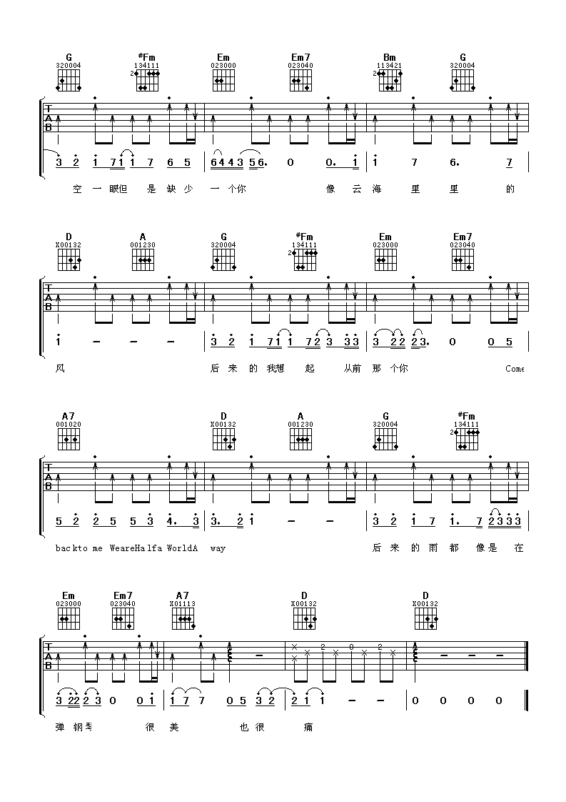 漂浮地铁吉他谱第(4)页