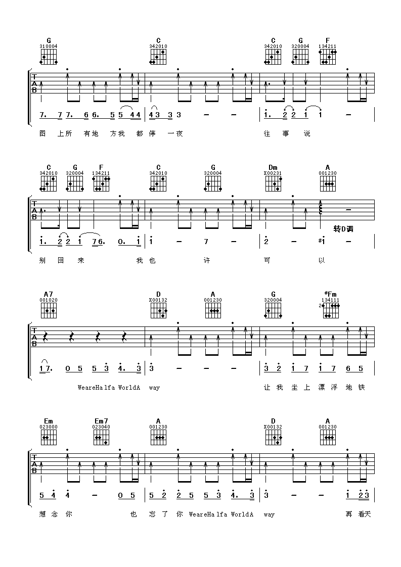 漂浮地铁吉他谱第(3)页