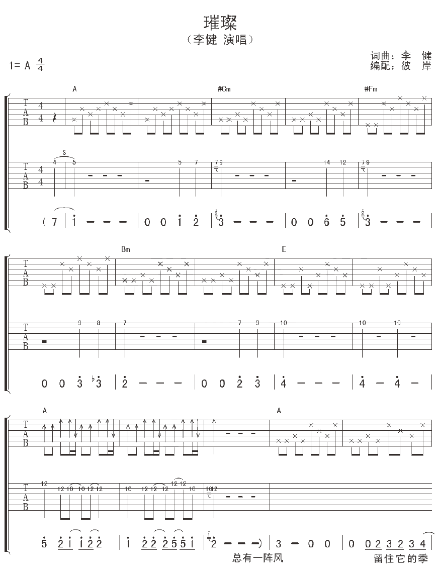 璀璨高清版吉他谱第(1)页