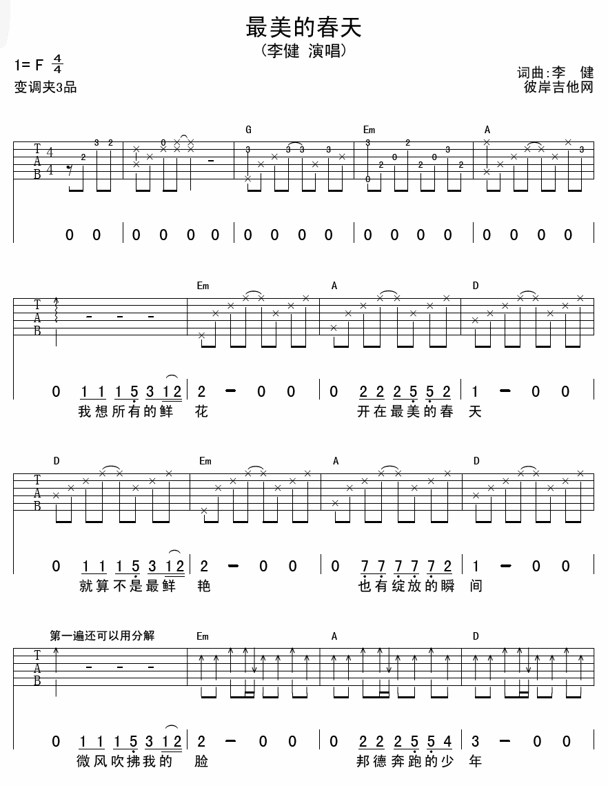 最美的春天吉他谱第(1)页