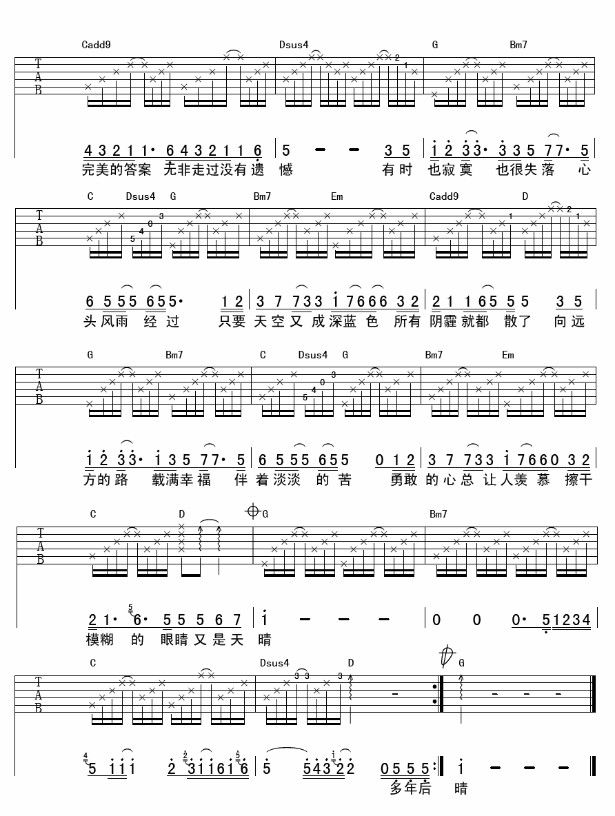 天蓝吉他谱第(2)页