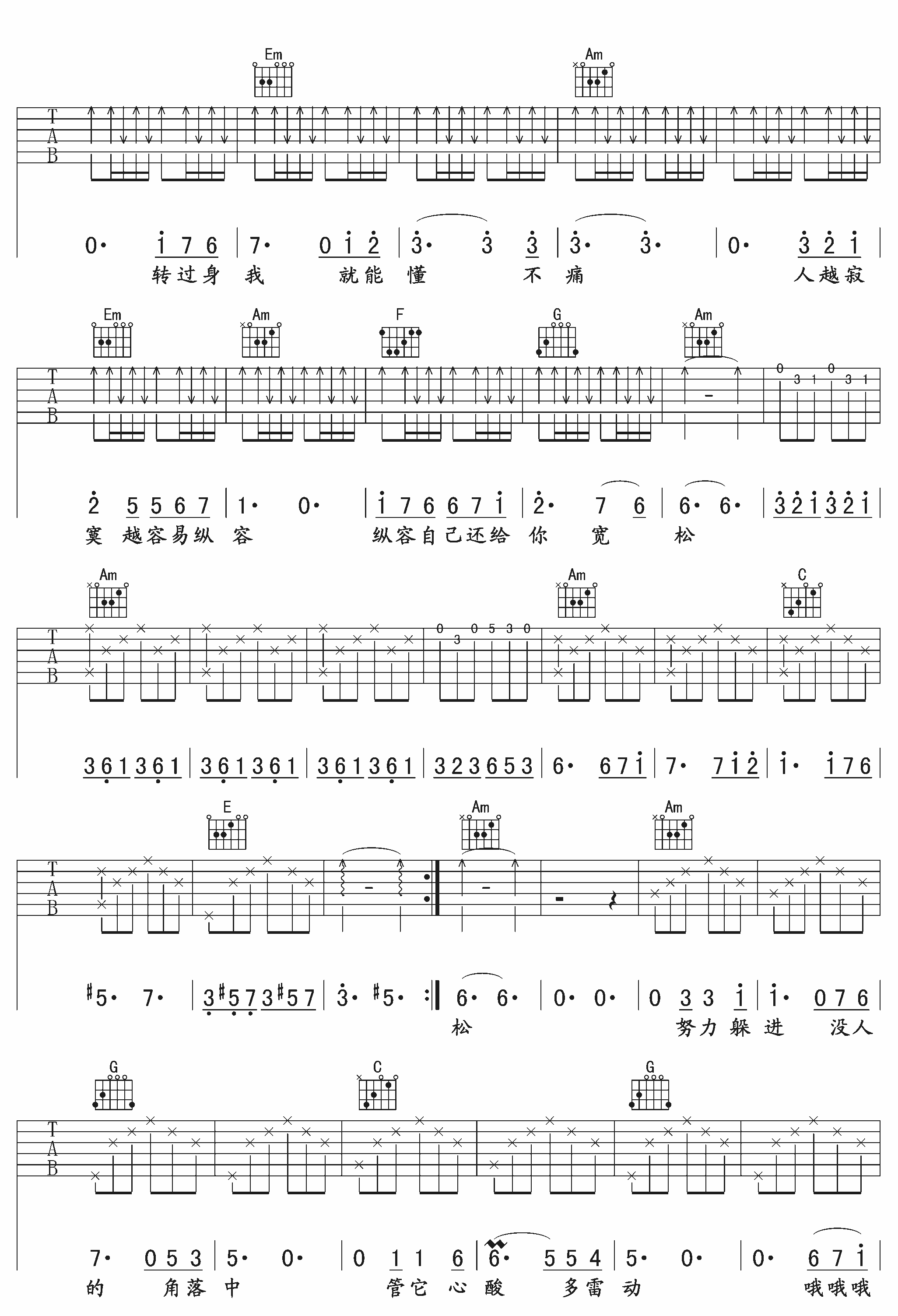 不痛吉他谱第(3)页