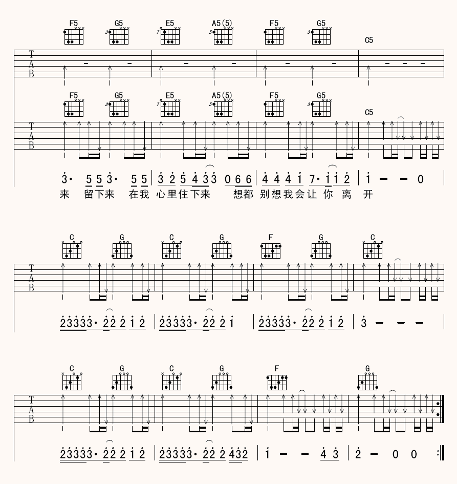 留下来高清版吉他谱第(3)页