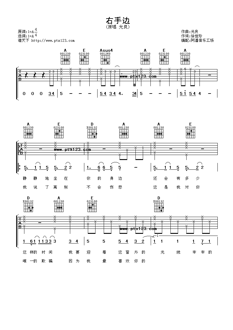 右手边吉他谱第(1)页