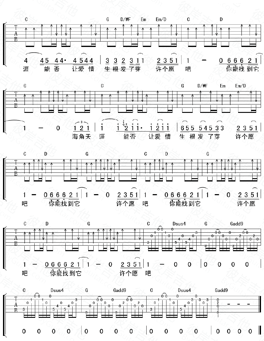 许个愿吧吉他谱第(3)页