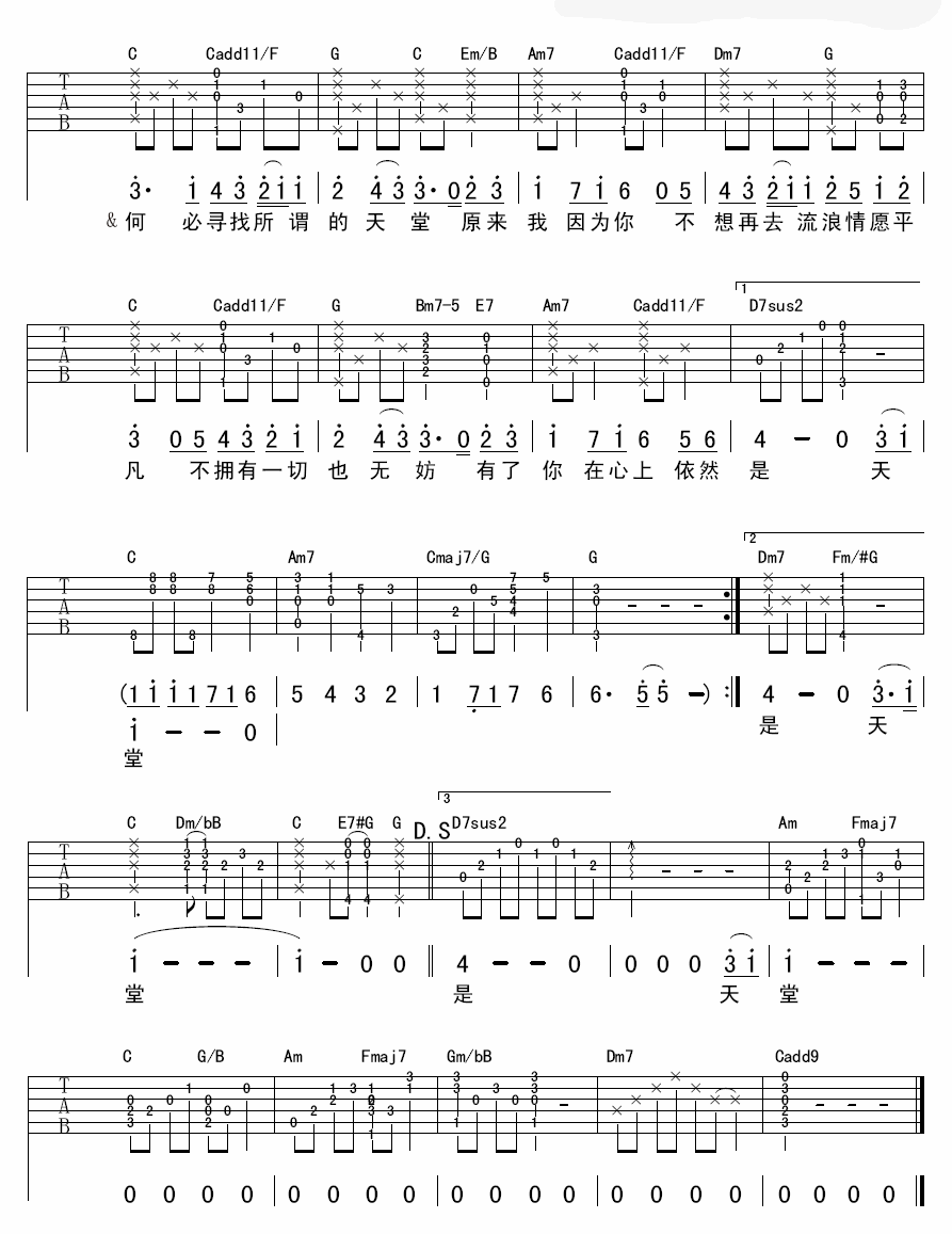 天堂C调吉他谱第(2)页
