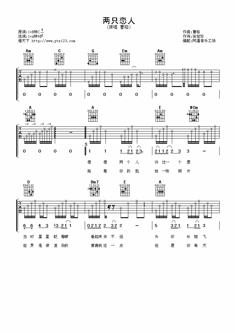 两只恋人吉他谱第(1)页
