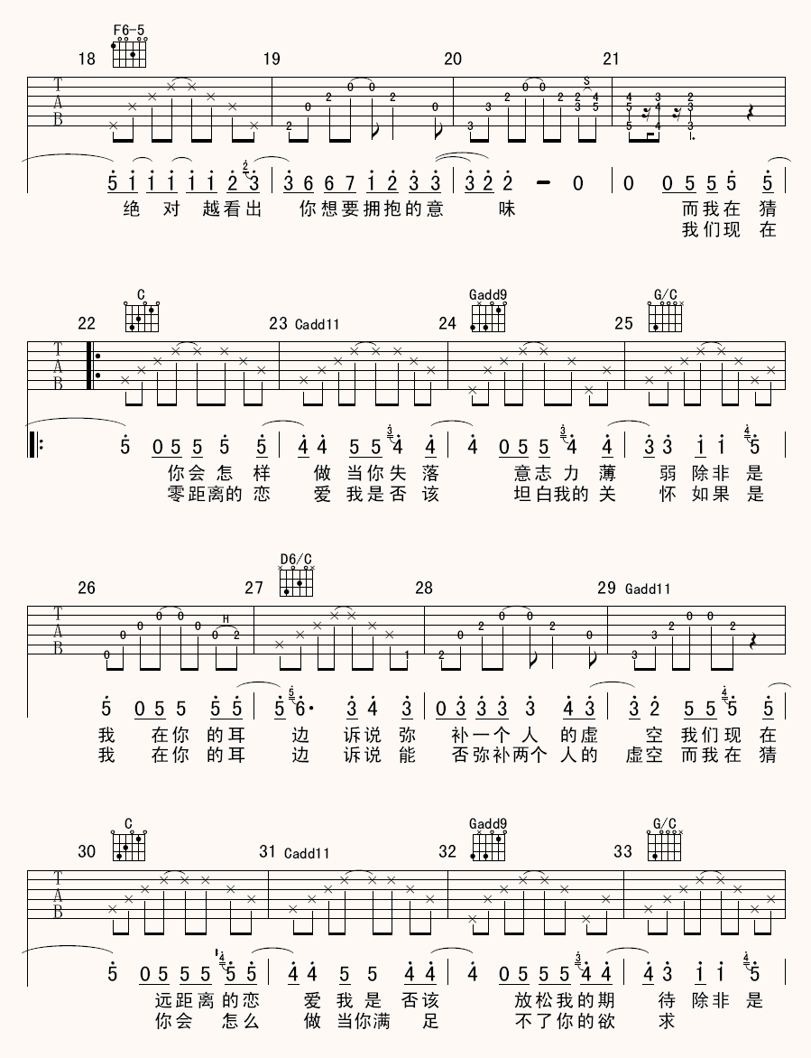 距离E调吉他谱第(2)页