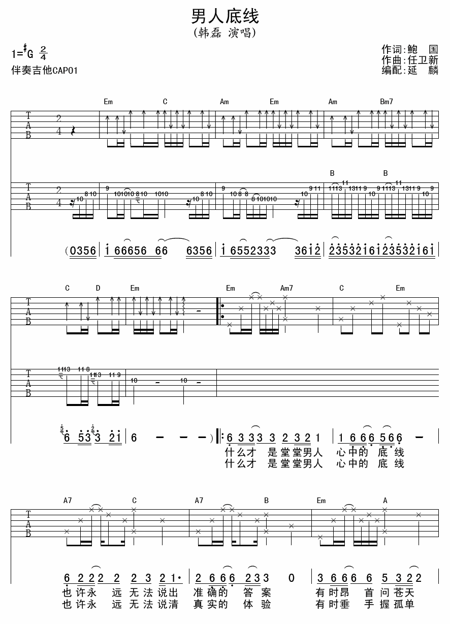 男人底线吉他谱第(1)页