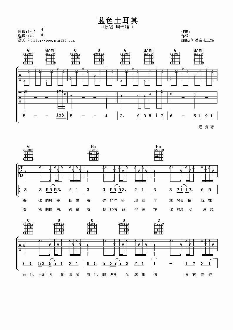蓝色土耳其吉他谱第(1)页