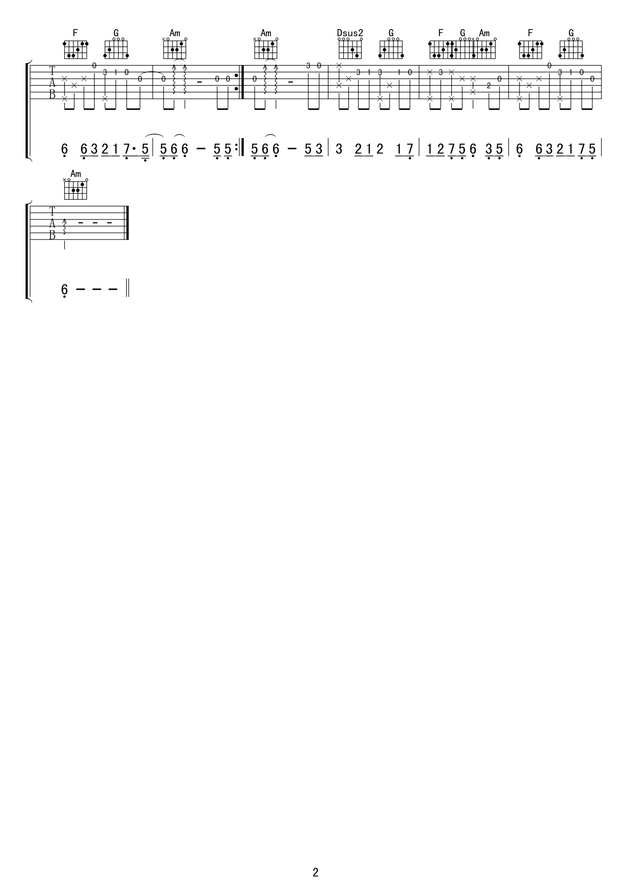 画心C调指弹吉他谱第(2)页