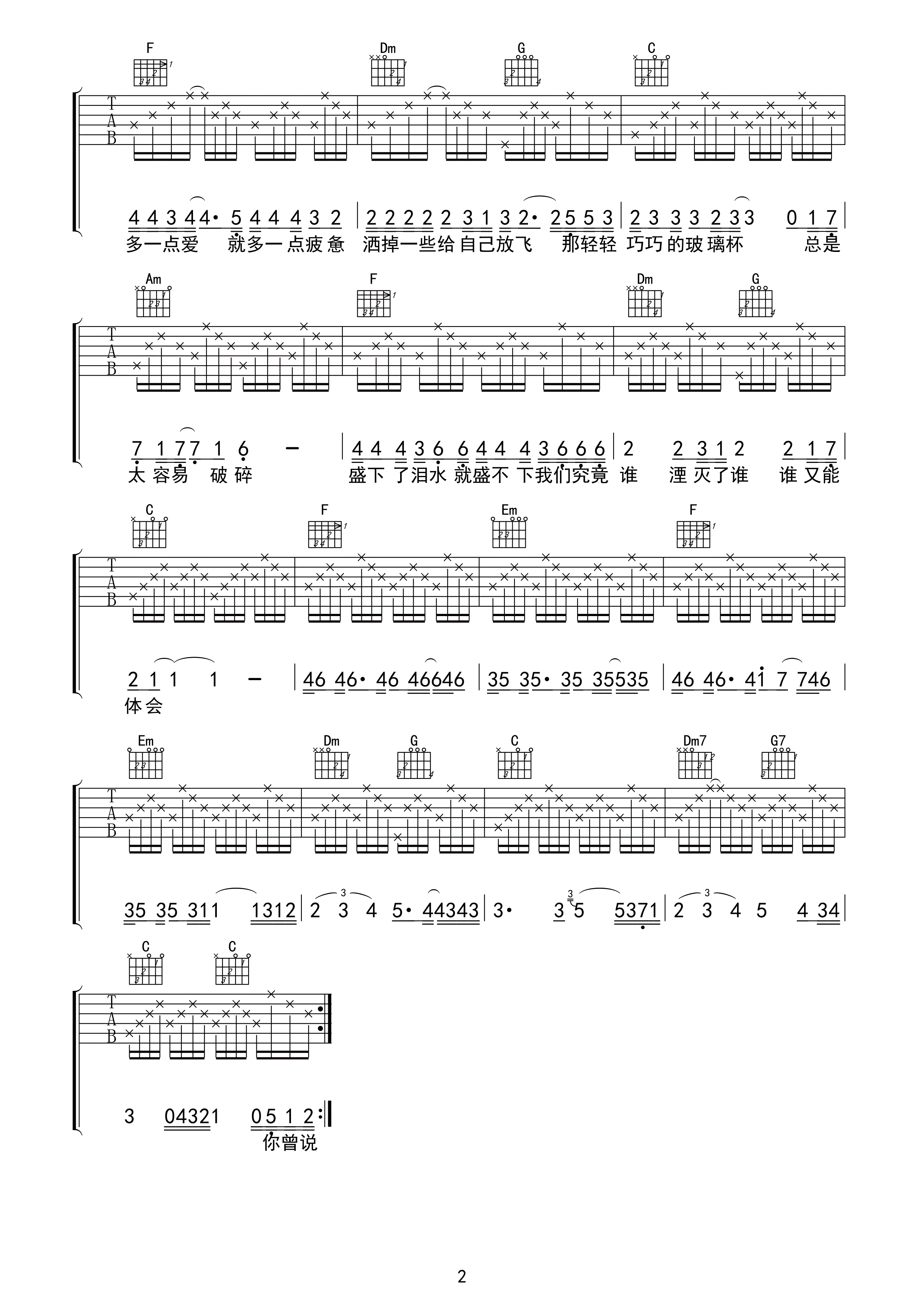 玻璃杯吉他谱第(2)页
