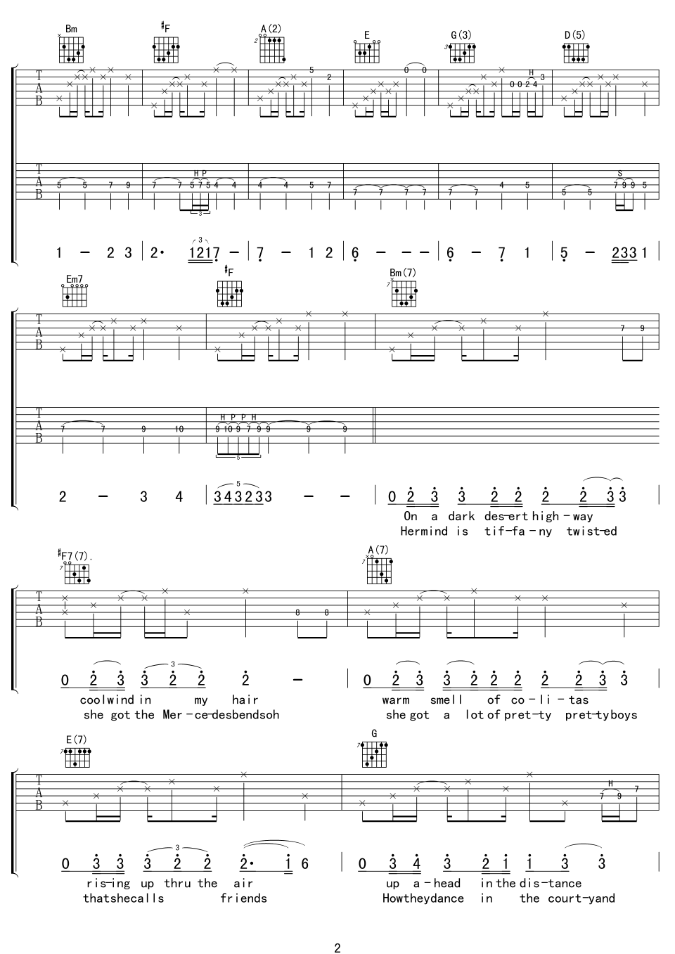 California吉他谱第(2)页