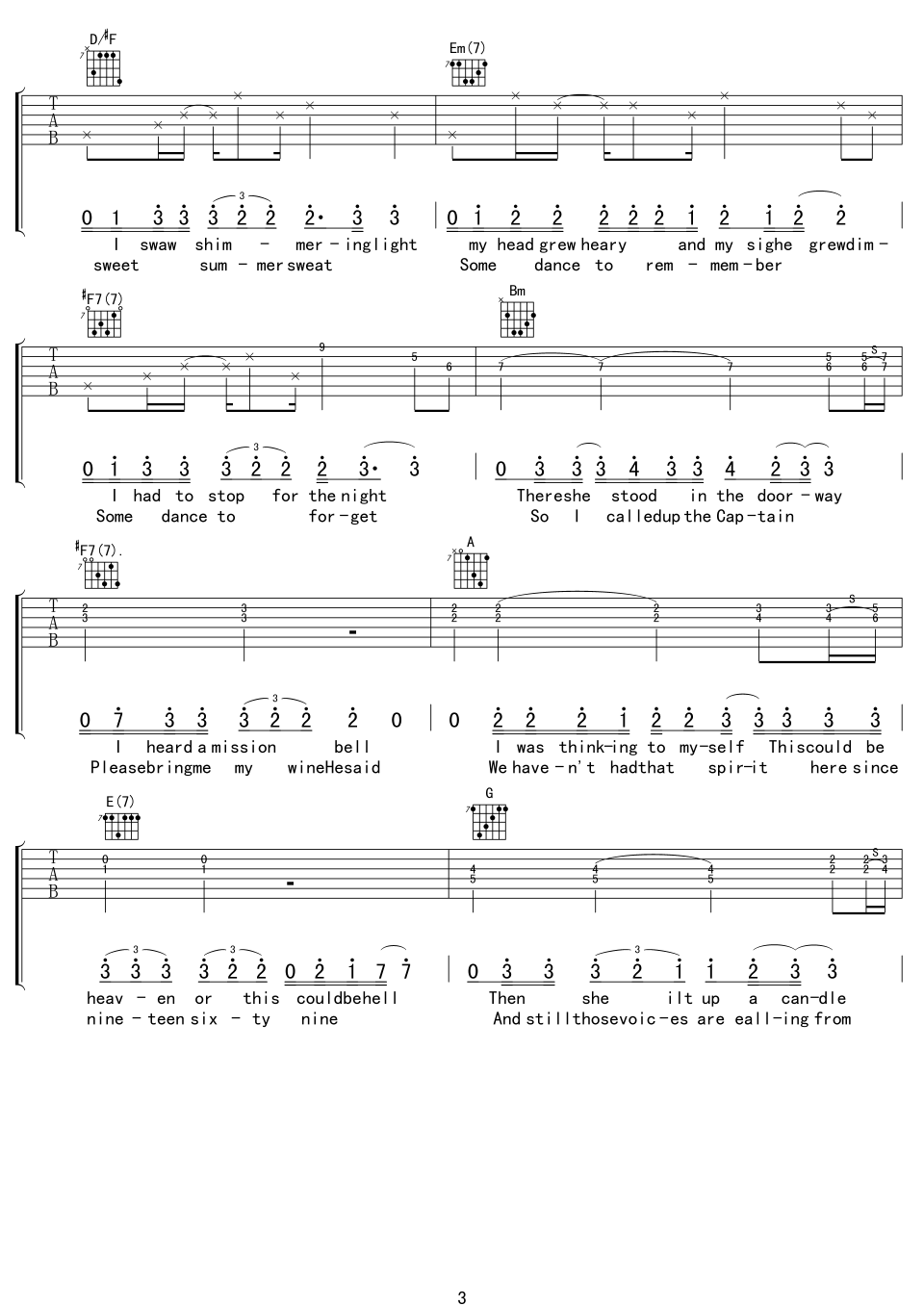 California吉他谱第(3)页