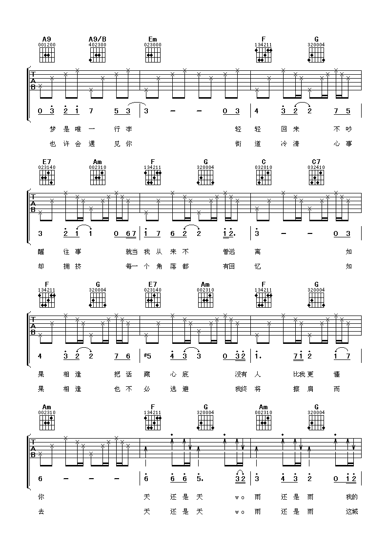 冬季来台北看雨吉他谱第(2)页