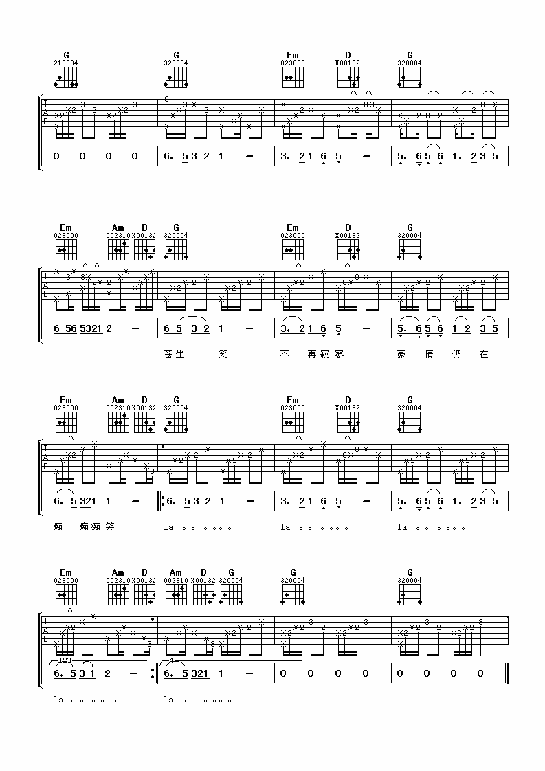 沧海一声笑吉他谱第(2)页