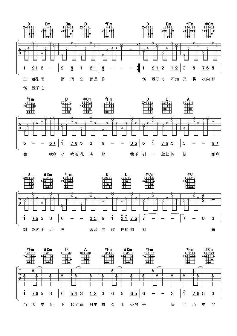 风中有朵雨做的云A调吉他谱第(2)页