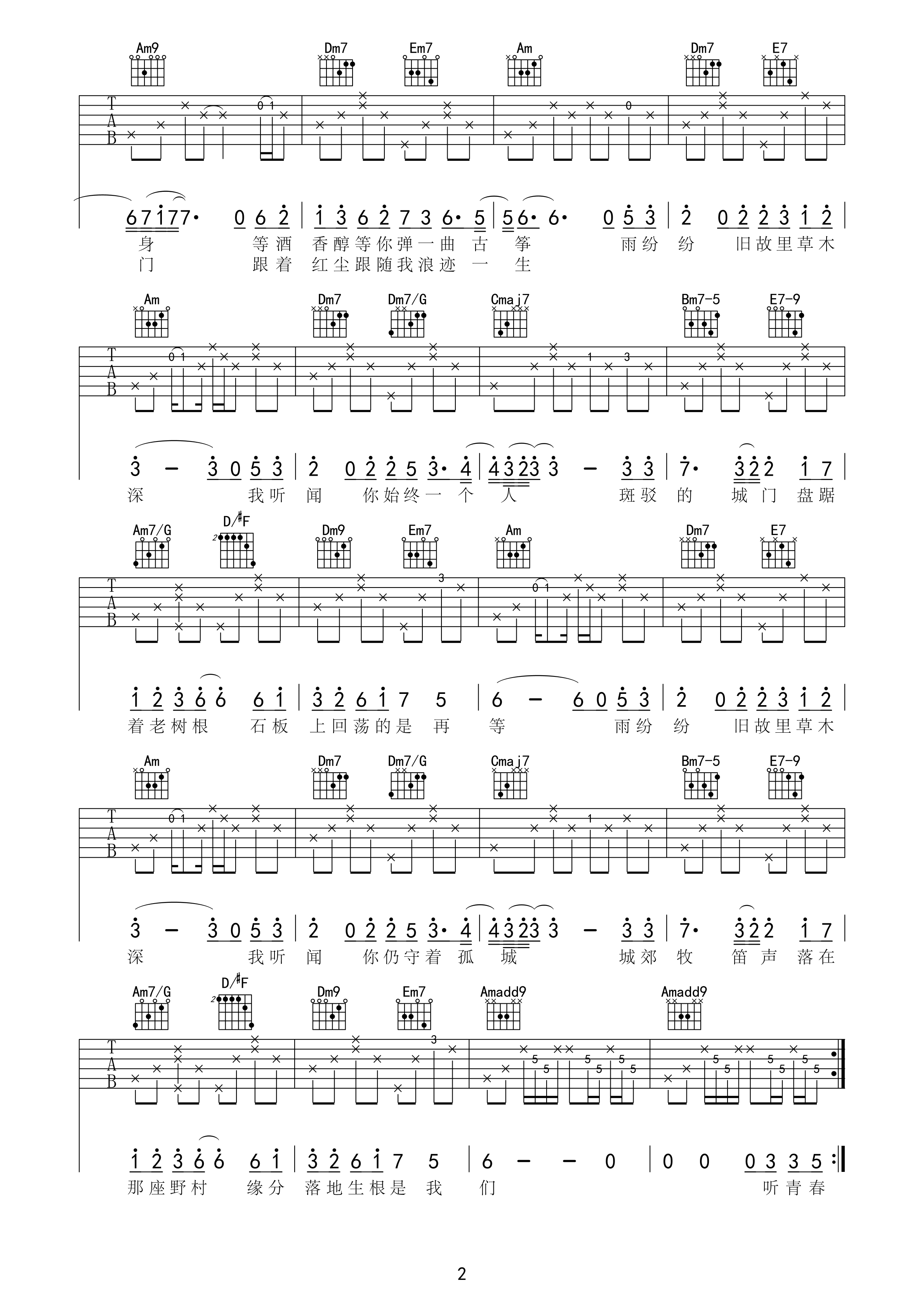 烟花易冷C调吉他谱第(2)页