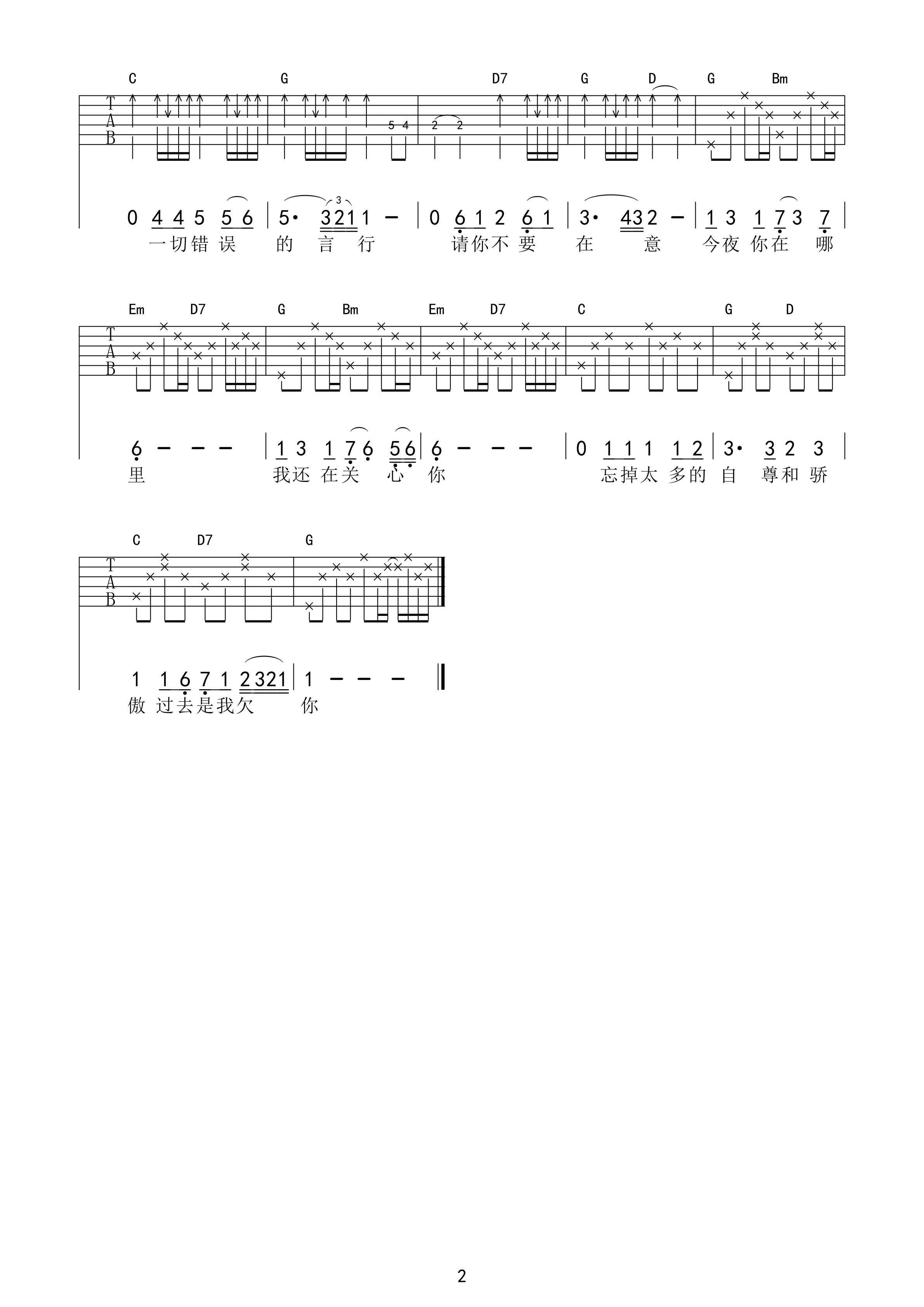 歉意吉他谱第(2)页
